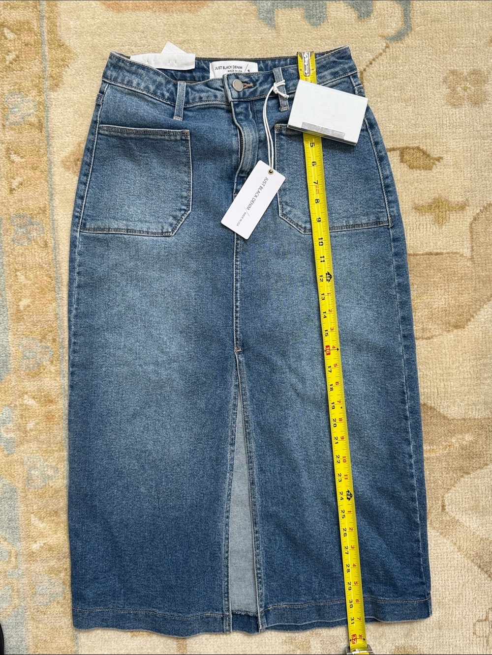 Mid Wash Denim Midi Skirt with Front Slit - Blue - Picture 11 of 11